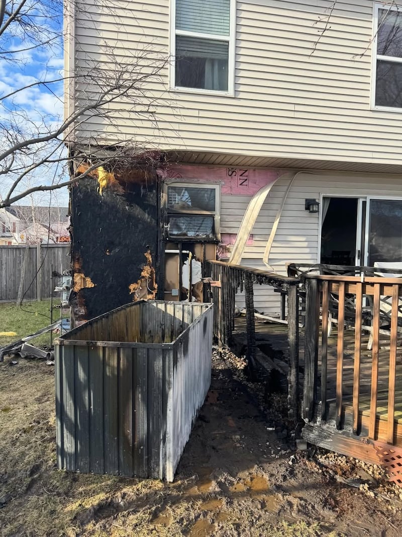 Damage is seen from a fire that was extinguished Saturday in the rear of a Crest Hill house. March 29, 2026