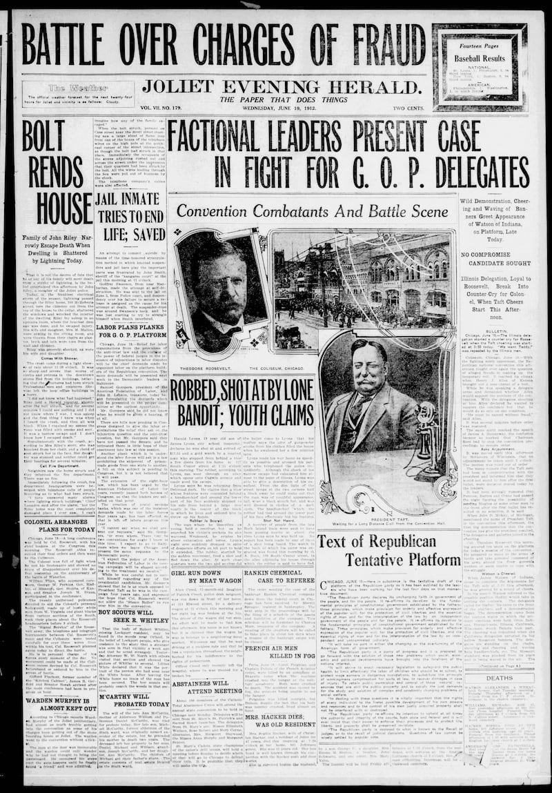 The cover of the Joliet Evening Herald for June 19, 1912