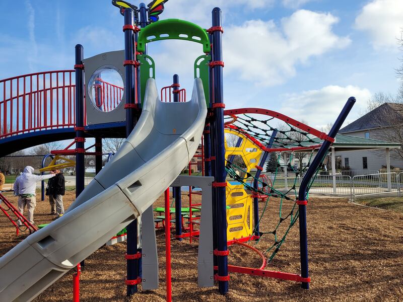 Rice Park in Yorkville features all new inclusive playground equipment, including a more horizontal climbing net designed to be fun for both children in wheelchairs and kids of any ability.