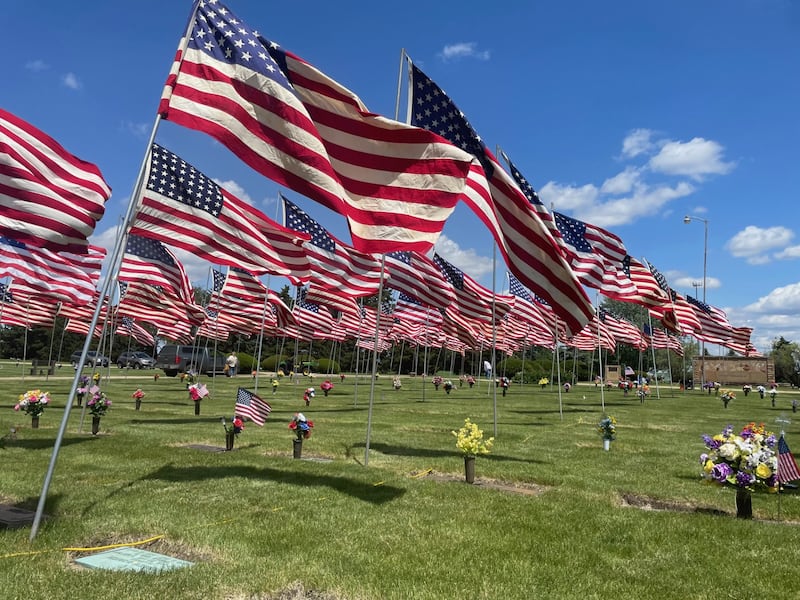 The Avenue of Flags at Valley Memorial Park, where Memorial Day services were held Monday, May 27, 2024, now numbers 475 flags. Three more were added to the Spring Valley display in memory of departed veterans.