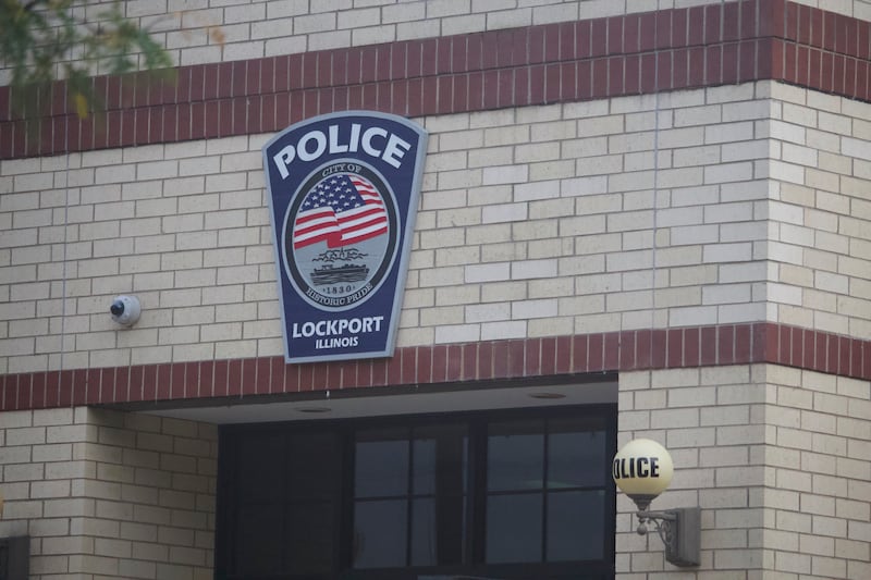 A sign at the entrance for the Lockport Police Department.