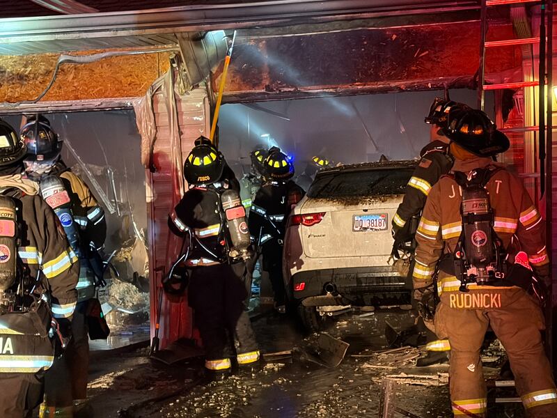The Joliet Fire Department battled a garage fire on a two-story home in the 4100 block of Whitetail Court on Monday night, Nov. 10, 2025.
