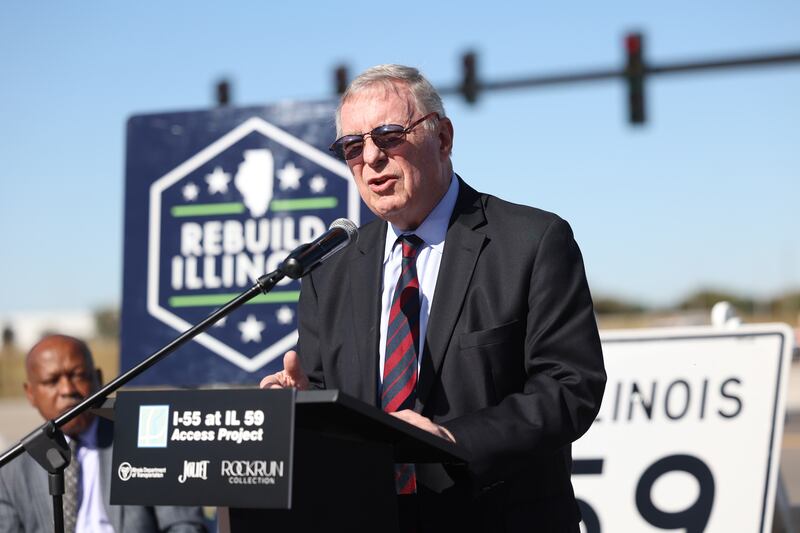 Illinois State Senator Dick Durbin speaks at the ribbon cutting for the opening of the I-55 and IL 59 interchange on Monday, Oct. 7, 2024 in Joliet.
