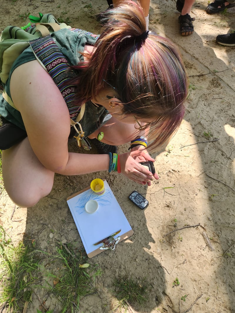 On a nature hike, a camper examines her surroundings during a Junior Master Naturalist Camp. The camps are coming back to the area in June and July in Dixon and Fulton.