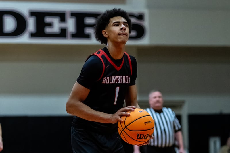 Bolingbrook's Brady Pettigrew shoots a free throw during the 4A Bolingbrook Sectional semifinal boys basketball game against Neuqua Valley in Bolingbrook on March 4, 2026.