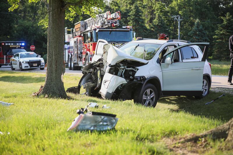 A woman was hospitalized after a crash June 17, 2025 near Woodstock.