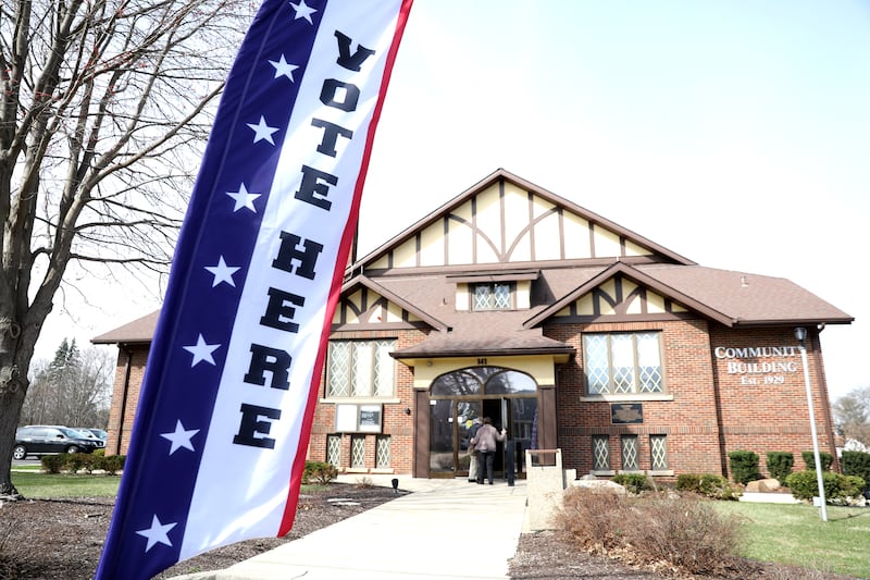 Voters enter the building to vote in the 2025 Consolidated Election on Tuesday, April 1, 2025 at the Sugar Grove Township Community Building in Sugar Grove.
