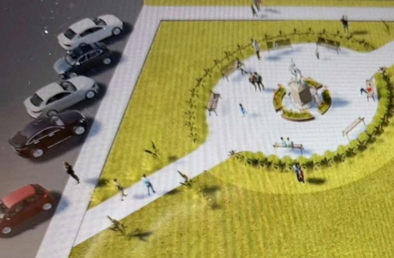 Shown is concept art for a grant-funded Memorial Plaza on the lawn of the historic Ogle County Courthouse in Oregon at 106 S. Fifth St.