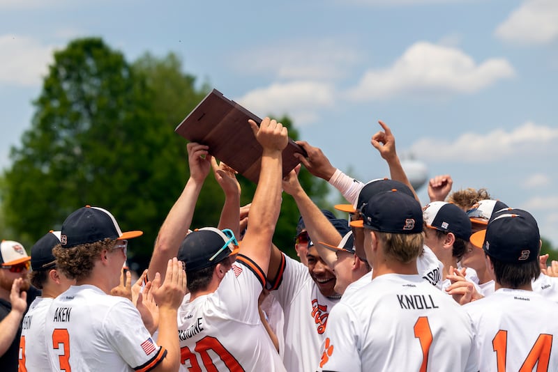 Byron celebrates their win over Oregon Saturday, May 24, 2025, in the Stillman Valley Class 2A Regional final.