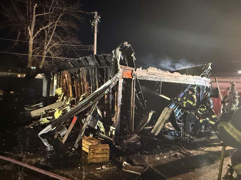 A fire destroyed a detached garage on Sunday, March 9, 2025, at a residence in the unincorporated area of Joliet.