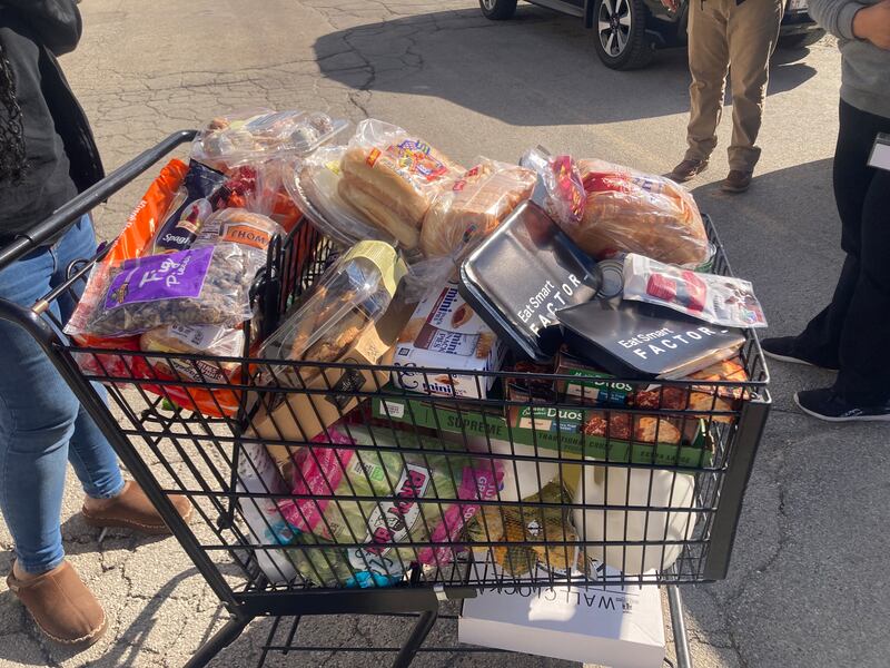 A cart of food received by a resident at the DuPage Township Food Pantry. 
Friday, Oct. 30, 2025.