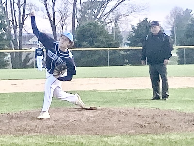 Bureau Valley's Logan Philhower delivers a first-inning pitch in Tuesday's home game vs. St. Bede. The Bruins won 6-1.