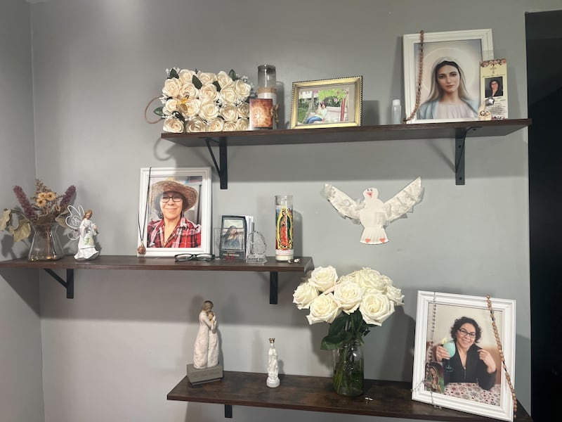 A collection of photographs of the late Graciela Reza Contreras, 59, of DeKalb, sit adorning shelves at Reza Contreras' daughter, Lorena Contreras' home. Lorena said the display helps her remember her beloved mother, who was killed on Nov. 5, 2023, after an ex-suburban Chicago police officer who lives in DeKalb drove drunk and caused a fatal crash.