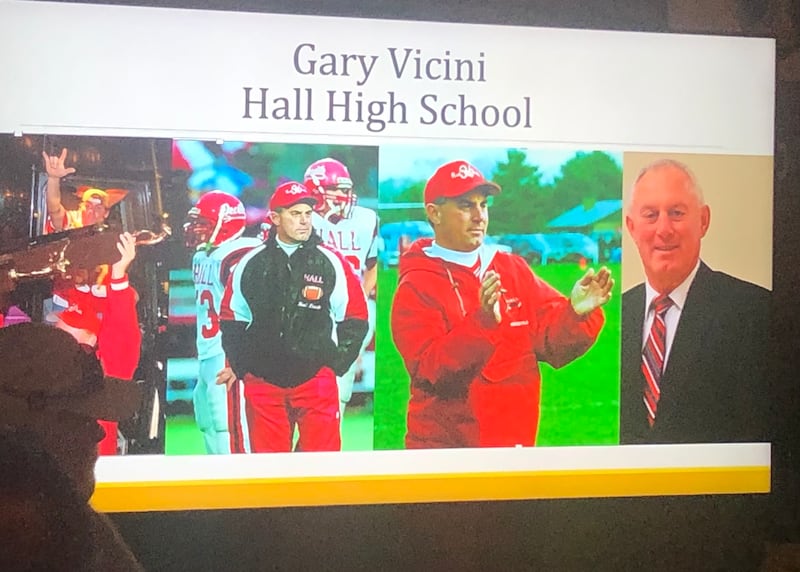 Two-time state champion football coach Gary Vicini was inducted into the NewsTribune's Illinois Valley Sports Hall of Fame.