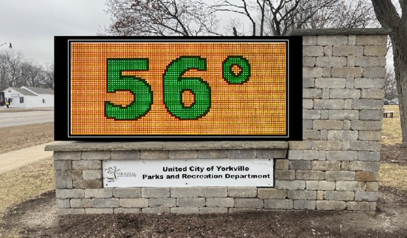 Yorkville approved two new digital boards to be located at Town Square and outside City Hall. Pictured, a rendering of the new boards.