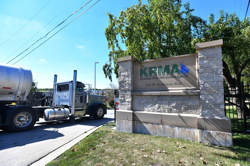 A truck arrives at the Kankakee River Metropolitan Agency wastewater treatment plant.