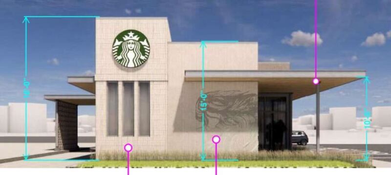 Illustration of a proposed Starbucks coffee shop proposed for construction in the Settlers HIll shopping center off Hill Avenue at Route 34 in Montgomery. (Illustration provided by the village of Montgomery)
