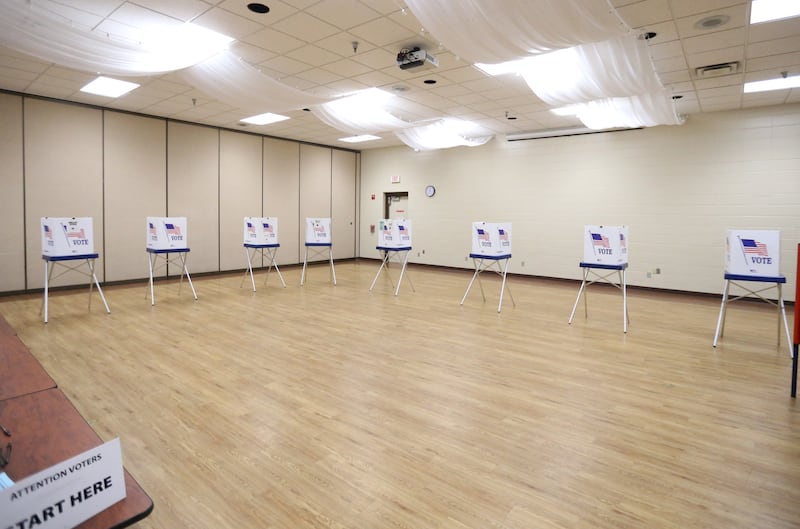 Empty voting booths fill the polling place on Tuesday, March 19, 2024 at the Bureau County Metro Center in Princeton.