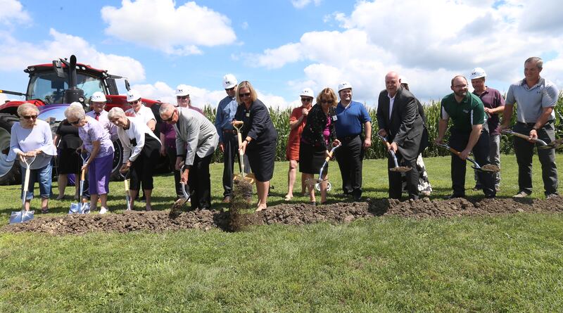 Donors and dignitaries conduct a groundbreaking ceremony of the new Dr. Alfred E. Wisgoski Agricultural Education on Friday, Aug. 22, 2025 at Illinois Valley Community College in Oglesby. The new building, received a one-million dollar donation from the Wisgoski family, funds from the federal Economic Development Administration and the state of Illinois Department of Commerce and Economic Opportunity, will not only provide physical spaces that reflect the program’s growth, innovation, and capabilities, but the IVCC Agricultural Education Center will also serve as a focal point for agricultural industry activities within the community. The building will take one-year to complete.