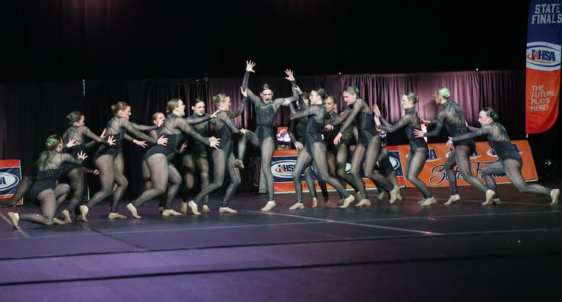 Members of the Sycamore dance team perform during the IHSA State Dance finals on Saturday, Feb. 1, 2025 at Grossingers Motor Arena in Bloomington.