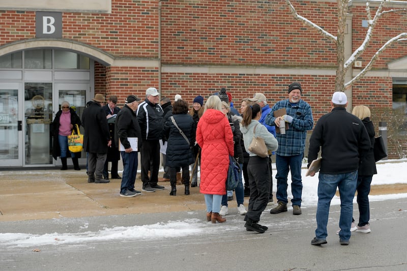 Candidates lineup to file their petitions for the 2024 election at the Kane County Clerk's office in Geneva on Monday, November 27, 2023.