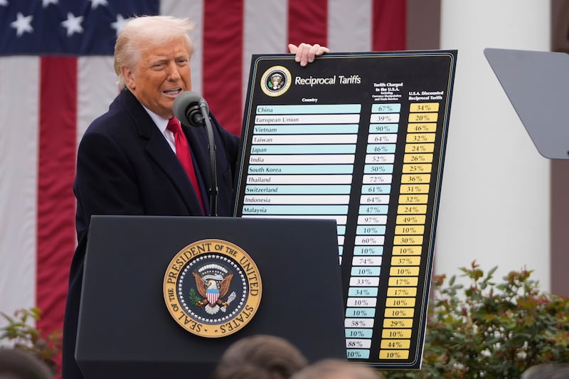 President Donald Trump speaks during an event to announce new tariffs in the Rose Garden at the White House on April 2, in Washington.