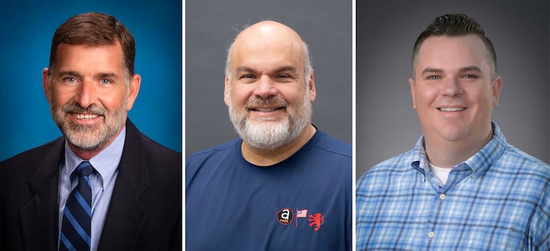 (From left) Charlie Murphy, Bob Karas and Brian McNally are all finalists for the 2025 Charlemagne Award given by the St. Charles Area Chamber of Commerce.