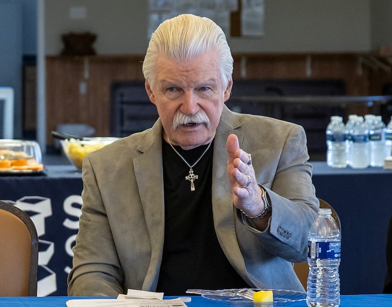 Will County State's Attorney James Glasgow engages in a discussion about addiction and recovery services on Oct. 30, 2025 at Stepping Stones in Joliet.