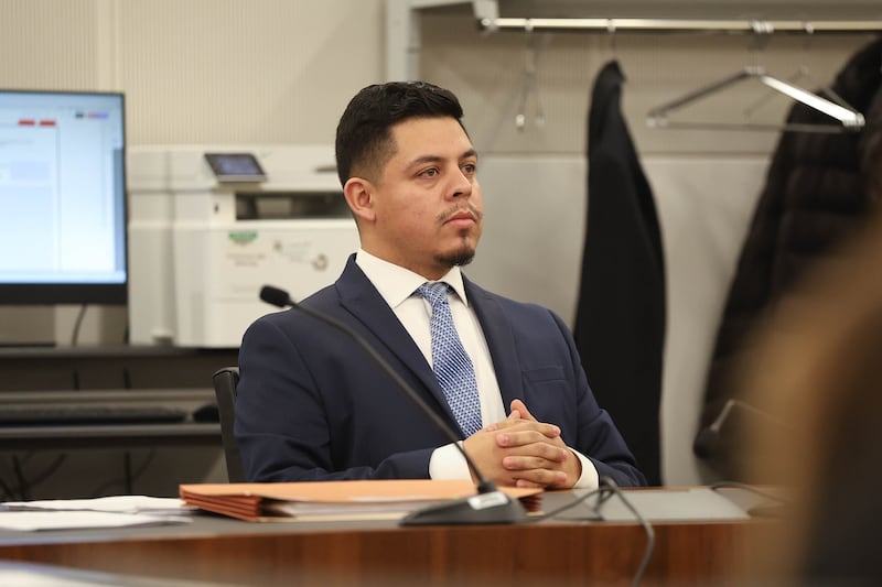Joliet City Council member Juan Moreno attends a hearing Monday on the case challenging Joliet City Council member Juan Moreno's legitimacy to hold office. Monday, Dec. 8, 2025 at the Will County Courthouse in Joliet.
