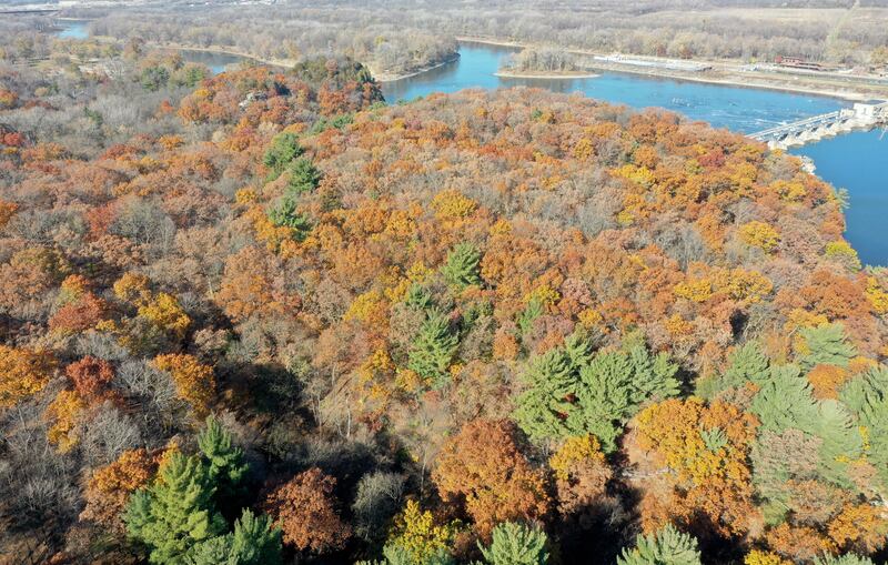 An aerial view of Pontiac Canyon on Friday, Nov. 14, 2025 at Starved Rock State Park. Pontiac Canyon is one of the six parts of the park getting an upgrade. Starved Rock State park will receive a total of 37 million upgrade to trail improvement that is expected to get underway this winter and continue through 2026.