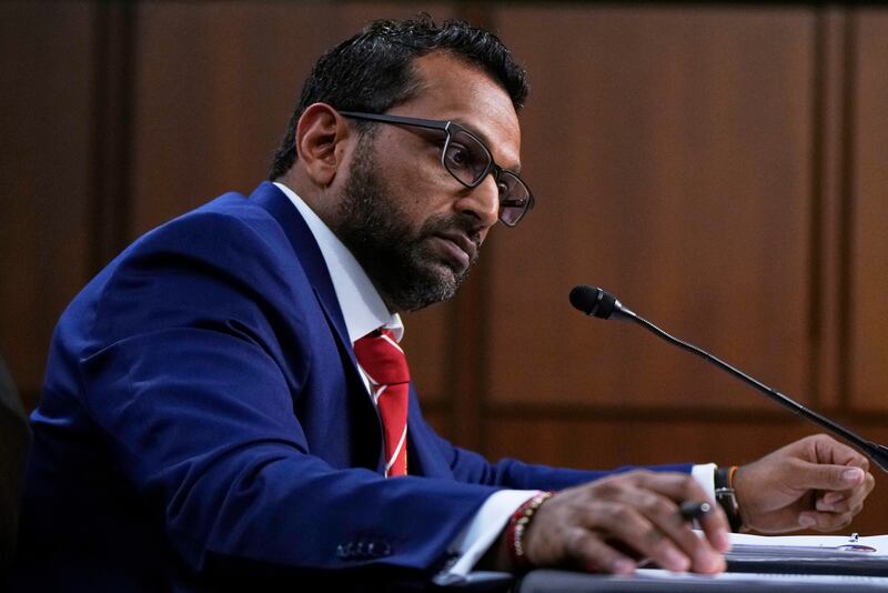 FBI Director Kash Patel appears before the Senate Judiciary Committee for his first oversight hearing, Tuesday, Sept. 16, 2025, at the Capitol in Washington. (AP Photo/Julia Demaree Nikhinson)