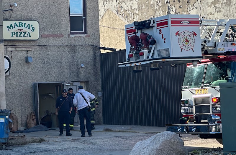 A smoke investigation Thursday, Nov. 13, 2025, at the former Maria’s Pizza in downtown Peru led firefighters to find burning 2x4s in the basement. What happened? Fire Chief Jeff King said the owner, who was making interior improvements, got cold and ignited the wood to keep warm.