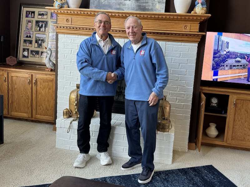 Operation St. Nick President Guy Christensen with Operation St. Nick founder Joe Schmitz.