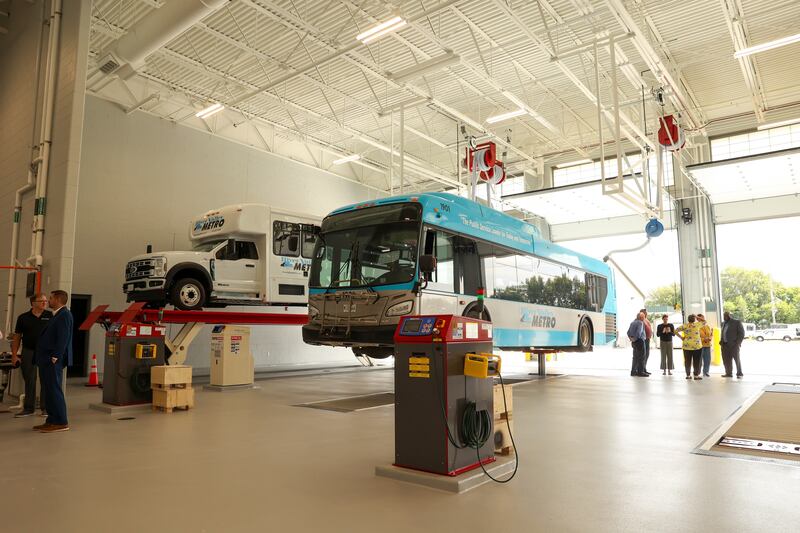 River Valley Metro's new bus maintenance facility is revealed during a ribbon-cutting ceremony on Tuesday, Aug. 26, 2025.