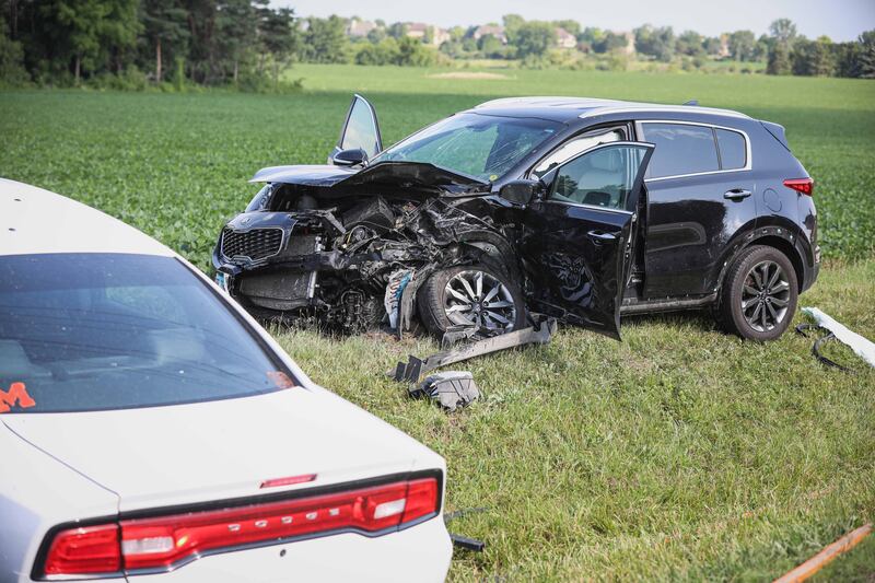 The Huntley Fire Protection District extricated a driver after a head-on crash on July 9, 2025 near the Haligus and Lakewood roads intersection in Huntley.