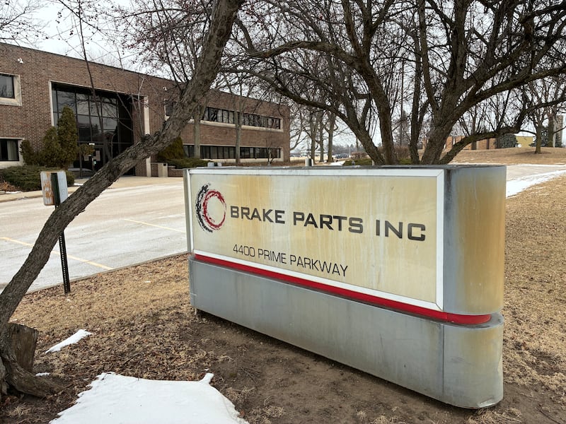 The main Brake Parts Inc. building on Thursday, Feb. 5, 2026. The campus, at 4400 Prime Parkway, 1100 Corporate Drive and 1380 Corporate Drive, includes 267,000-square-feet and shuttered for good this week.