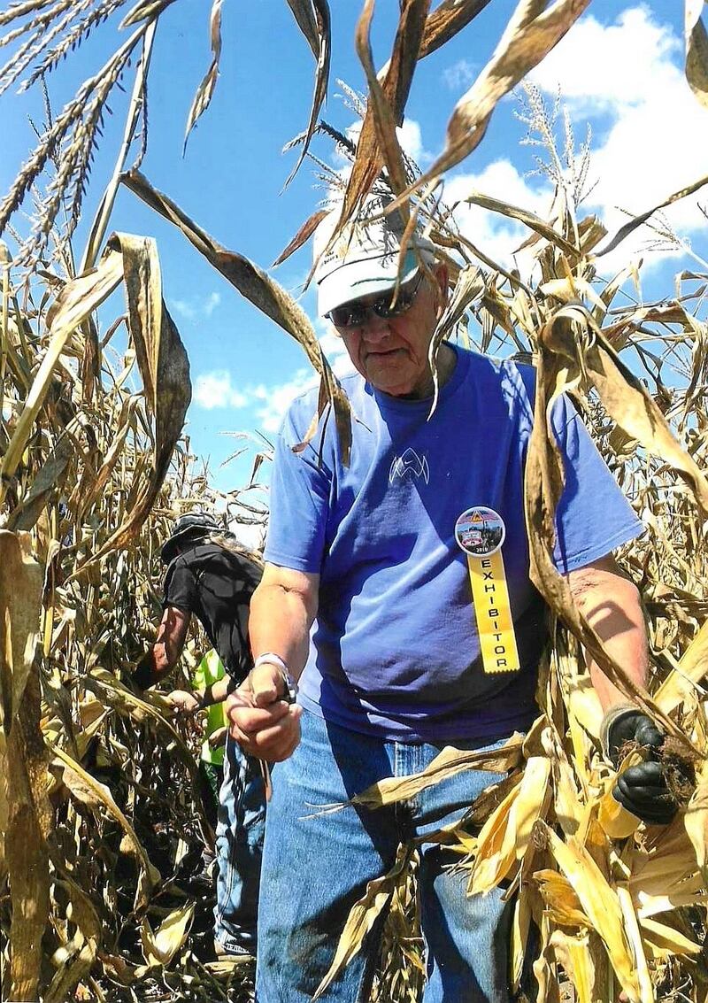 Holcomb and Ogle County’s Dewayne Adams placed fifth in his division at the National Corn Husking Contest in Nappannee, Indiana on Saturday, Oct. 18, 2025. At age 90, he was the oldest competitor at the event.