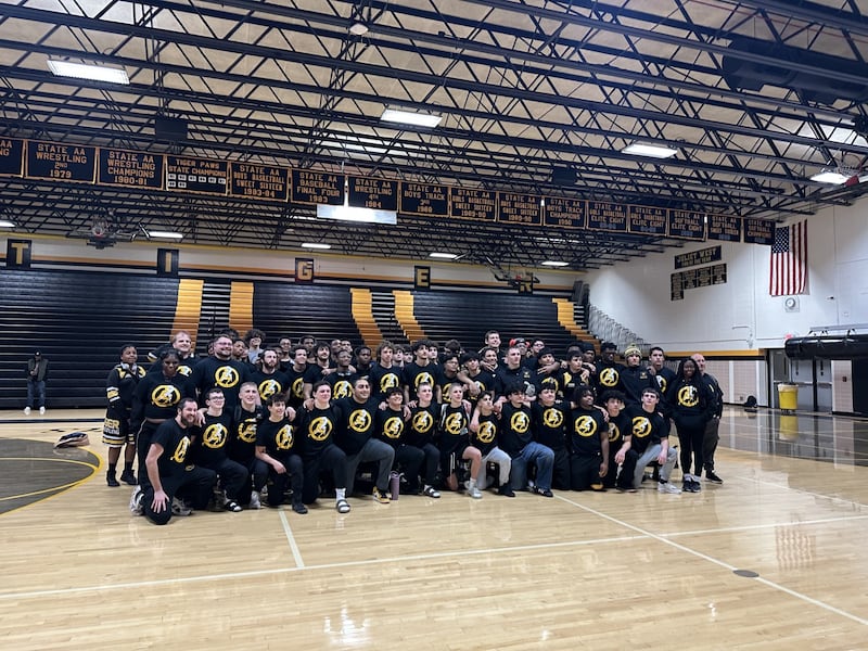 Joliet Central and Joliet West high schools came together to raise $1,321 for the Randy Shaver Cancer Research and Community Fund during the annual Takedown Cancer event, held during the schools’ wrestling match on Jan. 15, 2026