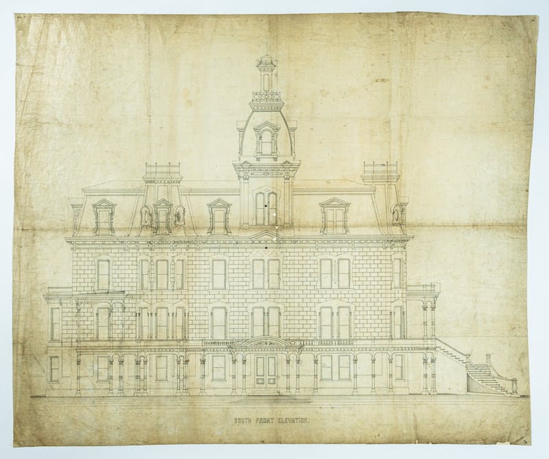 The Hegeler Carus Mansion's original south elevation drawing