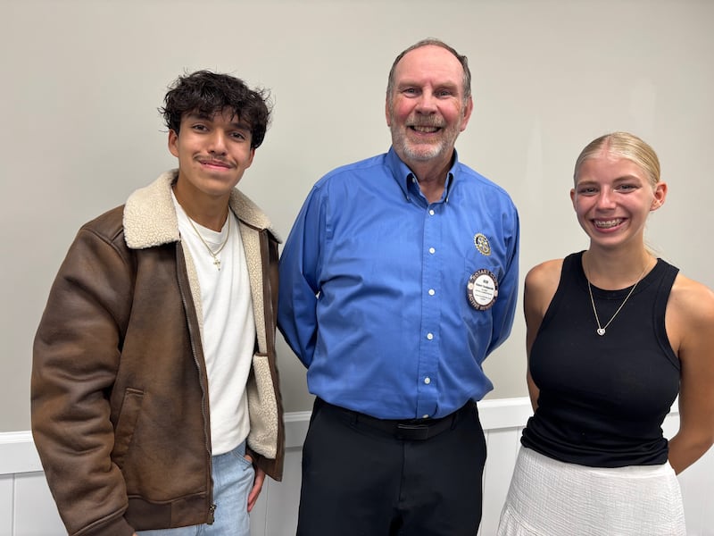 Rock Falls High School staff members selected Ian Finney (left) as the September Rotary Student of the Month and  Kat Scott (right) as October Rotary Student of the Month based on the character traits of Rotarians who live their lives based on The Four Way Test: Is it the truth? Is it fair to all concerned?  Will it build goodwill and better friendships? Is it beneficial to all concerned? Bob Sondgeroth (center) is Rock Falls Rotary Student of the Month Committee chairman.