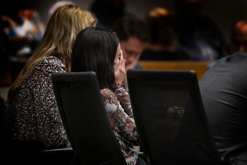 Brittany Ramos reacts to the $31.5 million dollar verdict the jury awarded her Friday, Nov. 14, 2025, in her husband’s wrongful death suit against retired Rock Falls Fire Chief Cris Bouwens and current Chief Ken Wolf and the City of Rock Falls.