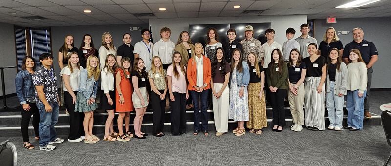The students from the Grundy County Summer Internship Program with Senator Sue Rezin, R-Morris, during the Internship Breakfast Kick Off on Wednesday, July 4.