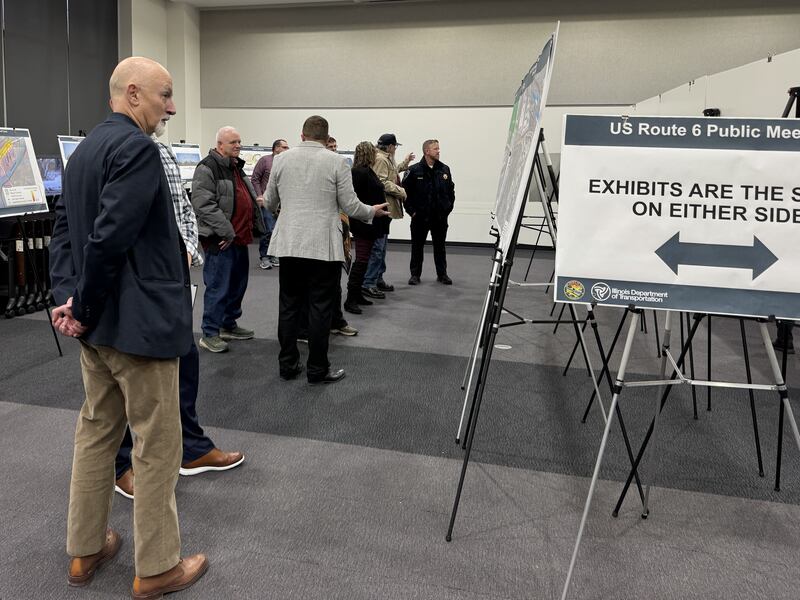 Engineers, Will County employees, Village of Channahon employees, and concerned citizens discuss potential changes to US Route 6 between East Frontage Road and Terminal Court in Channahon and Joliet.