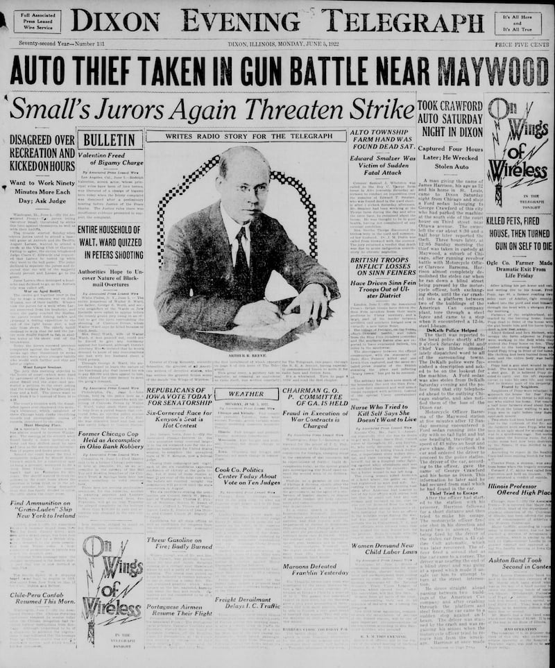 The cover of the Dixon Evening Telegraph for June 5, 1922
