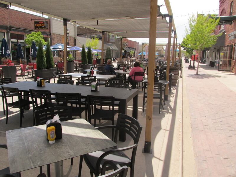 Outdoor dining was set up along Mill Street on Friday, April 28, 2023. The street will be closed for dining until late October.