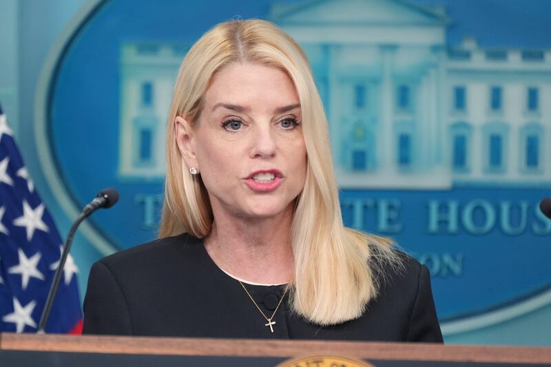 Attorney General Pam Bondi speaks to the media, Friday, June 27, 2025, in the briefing room of the White House in Washington. (AP Photo/Jacquelyn Martin)
