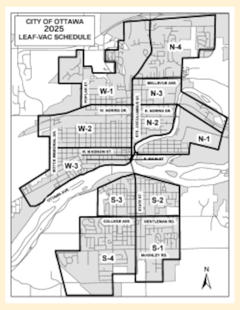 The city of Ottawa’s annual city leaf vacuum program will begin Wednesday, Apr. 1, in areas N-1, S-1, and W-1.