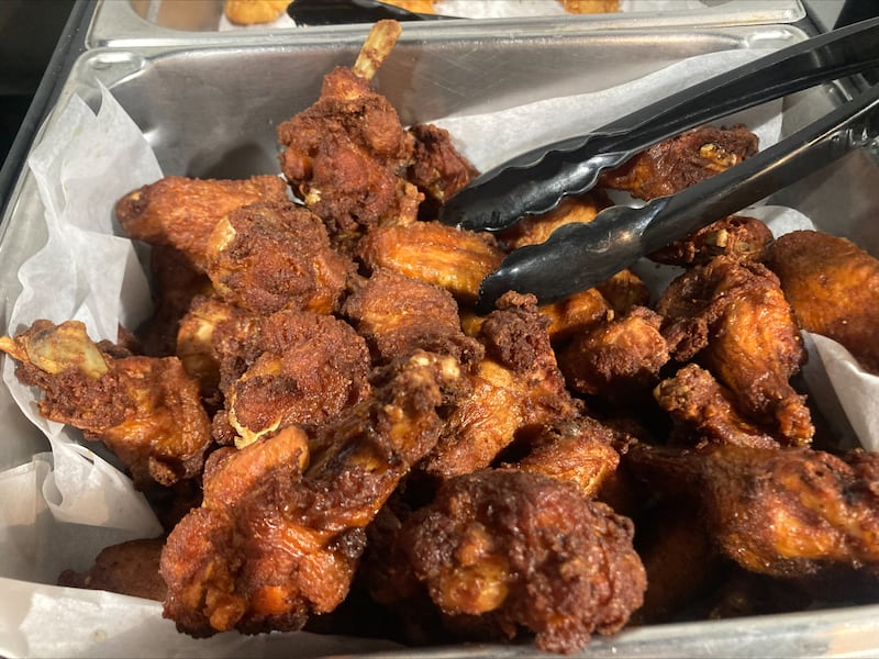 Samples of the bone-in chicken wings that will be served up for the 2025 season were cooked up at the Joliet Slammers season preview event on Thursday, May 1, 2025.