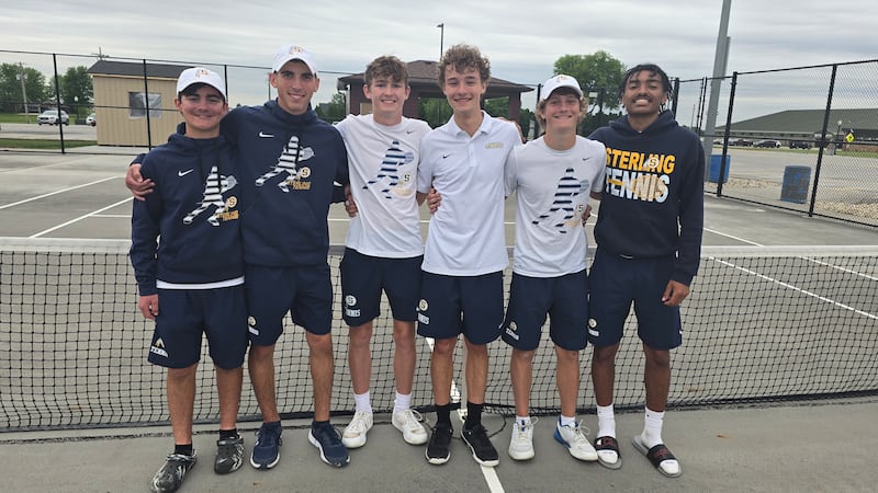 The Sterling boys tennis team is pictured at the Class 1A Geneseo Sectional on Friday, May 22, 2026. Left to right are Traizen Falls, Gavin Falls, Jacob Prevo, Aron Rivera, Michah Peterson and Xavian Prather.