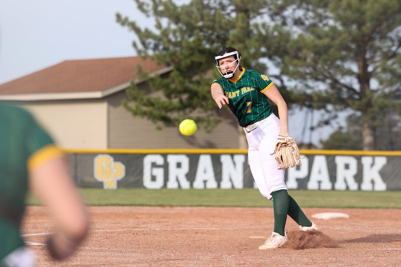Grant Park's Cheyenne Hayes pitches during Grant Park's 12-2 victory over Milford/Cissna Park in six innings on Wednesday, March 25, 2026.